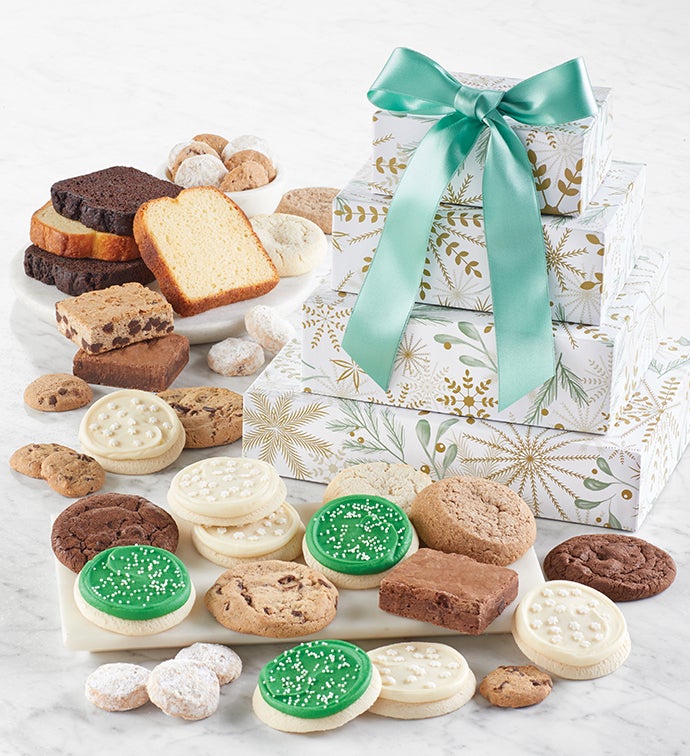 Snowflake Greenery Bakery Gift Tower